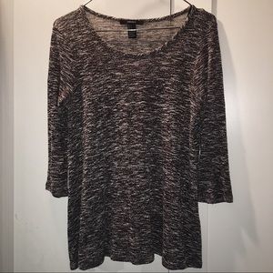 black, gray, white blouse